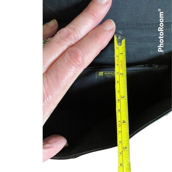 MB MARKAY CLUTCH CHIC VINTAGE BLACK PATENT LEATHER SILVER ACCENT VERY VOGUE - Picture 4 of 5